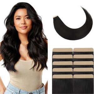 Natural Black Remy Human Hair Seamless 18 Inch Tape In Hair Extensions